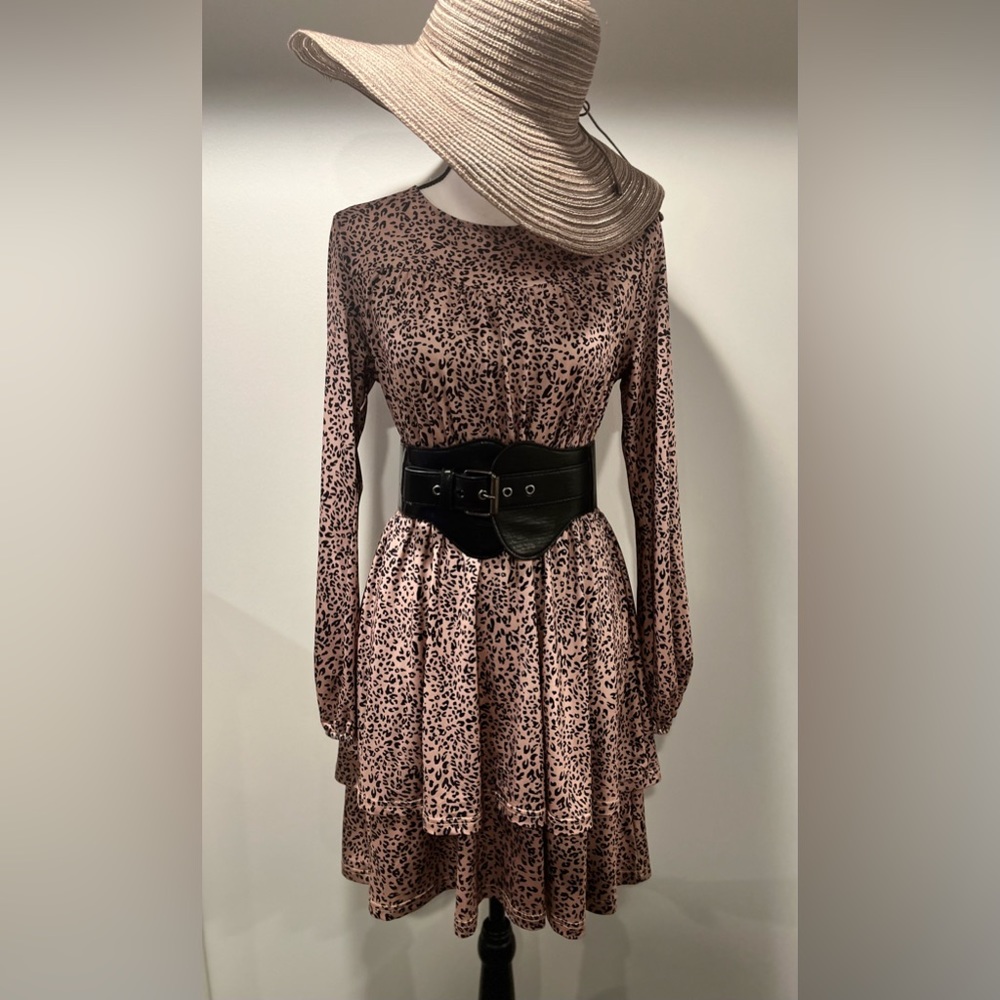 Casual Animal Print Long Sleeve Dress